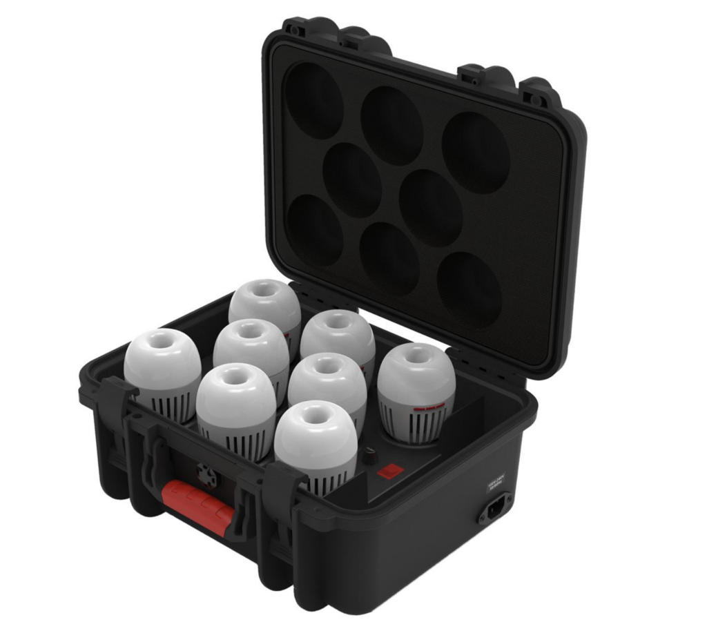 8 Aputure practical bulbs inside a charging case
