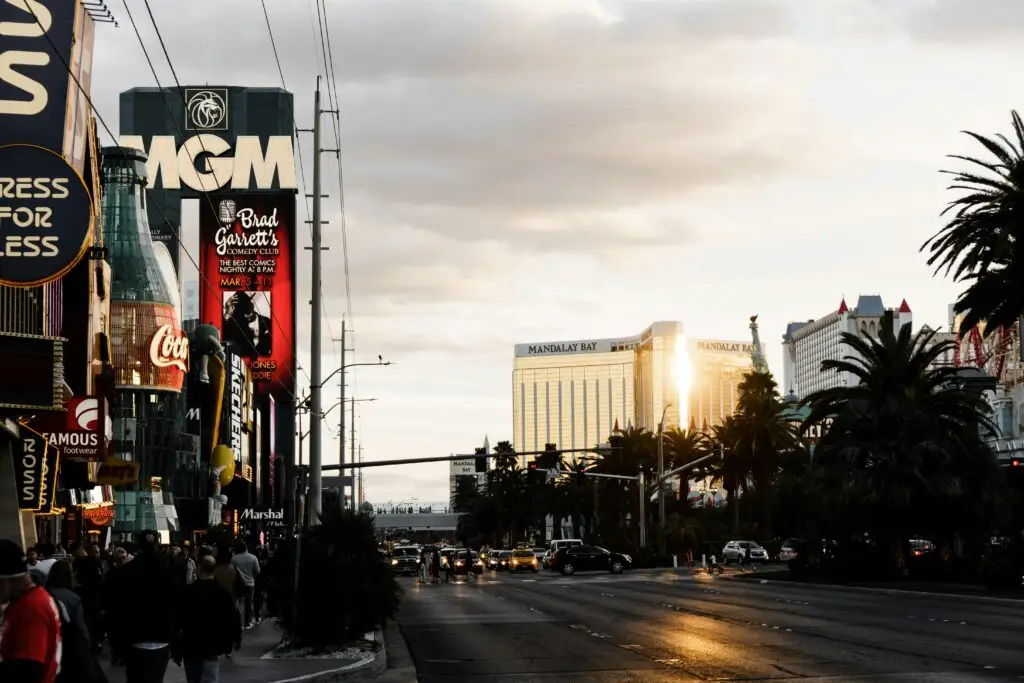 MGM sign shown in the center of commerce in Las Vegas