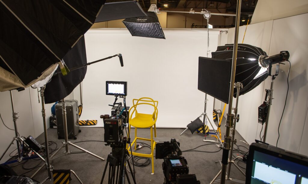 filming corporate interview on white seamless in Las Vegas