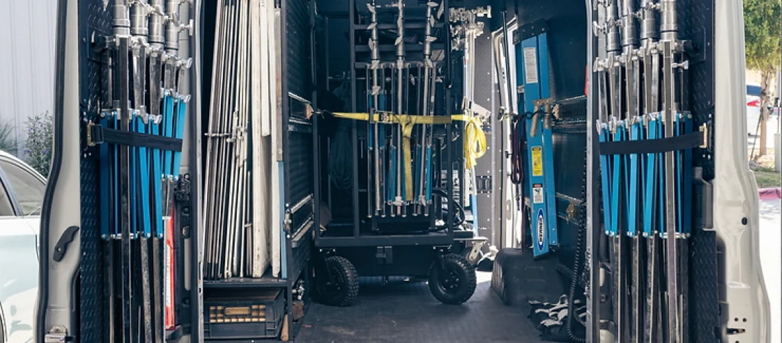 professional grip truck full of grip gear