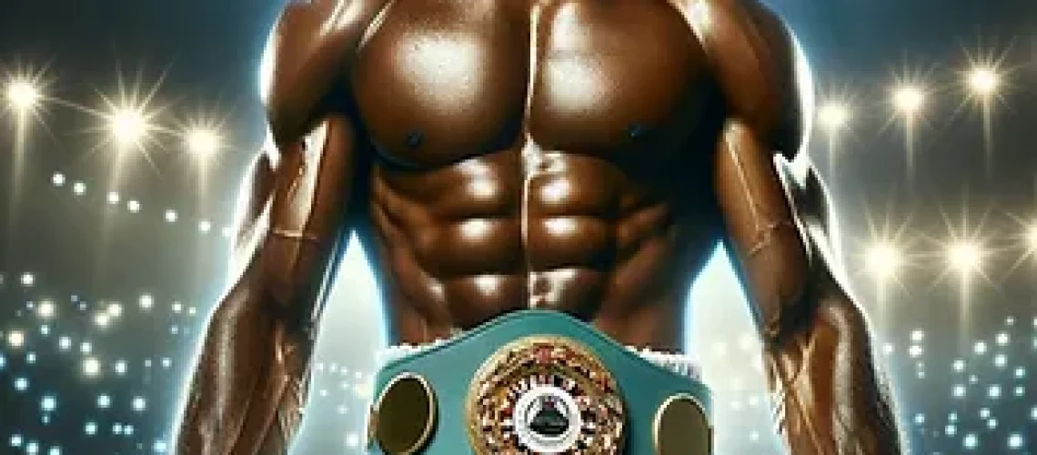 an African American boxer wearing three belts