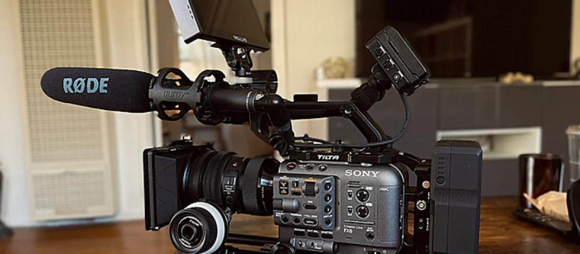 professional camera Sony fx6 with a monitor on top