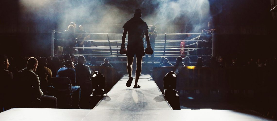 World boxing champion walking towards the ring