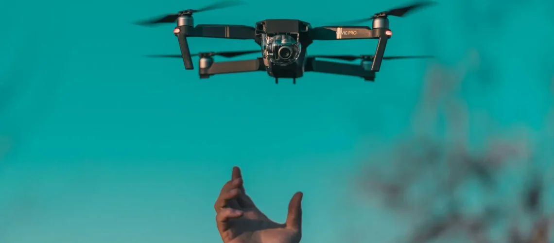 A drone launched by Art Freeman to capture shots for reels
