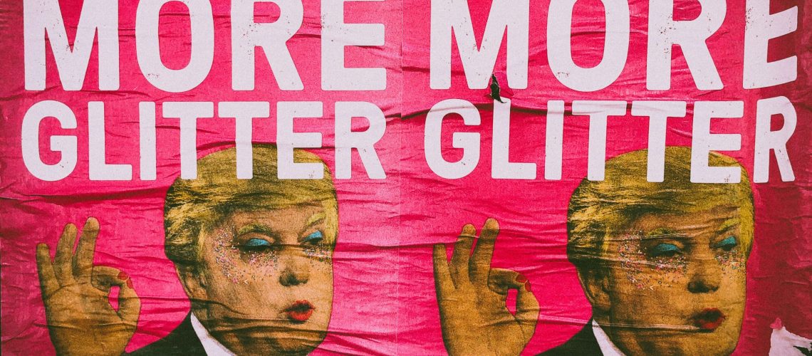 Trump speaking about gun control in a humorous banner