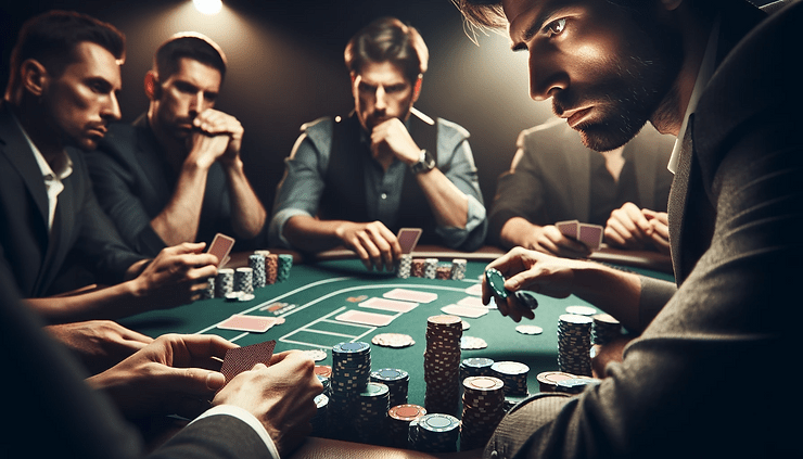 A close-up view of a high-stakes poker game,