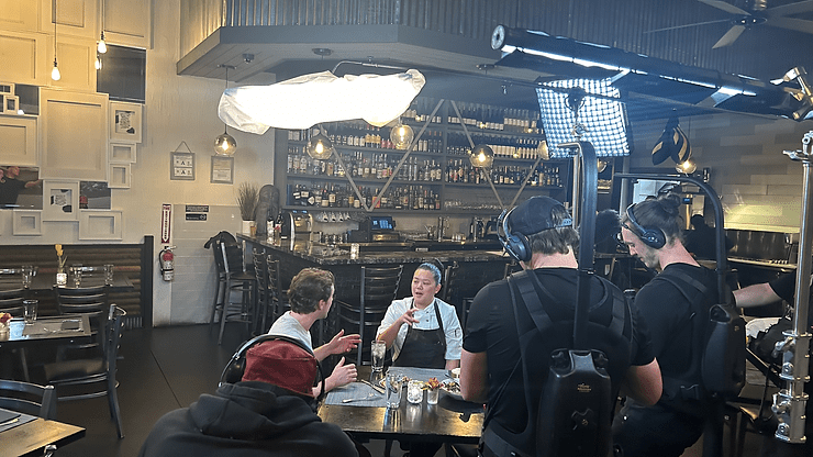 behind the scenes during filming inside restaurant Las Vegas