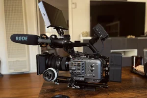 professional camera Sony fx6 with a monitor on top