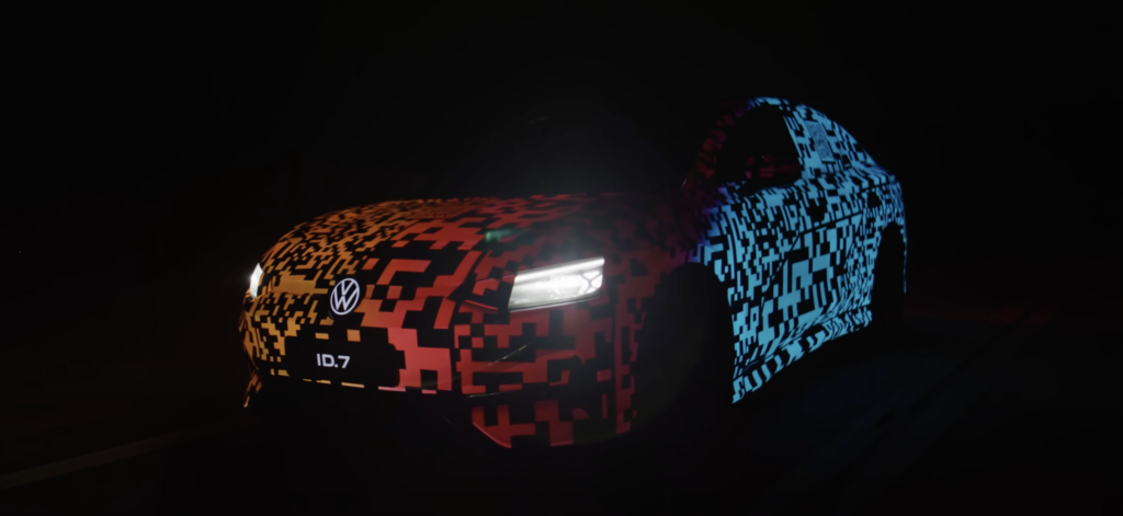 VW ID.7 car in a dark setting and with an interesting color scheme