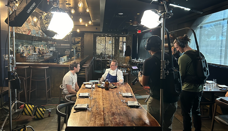 Discussion of the experts as a part of the restaurant video production