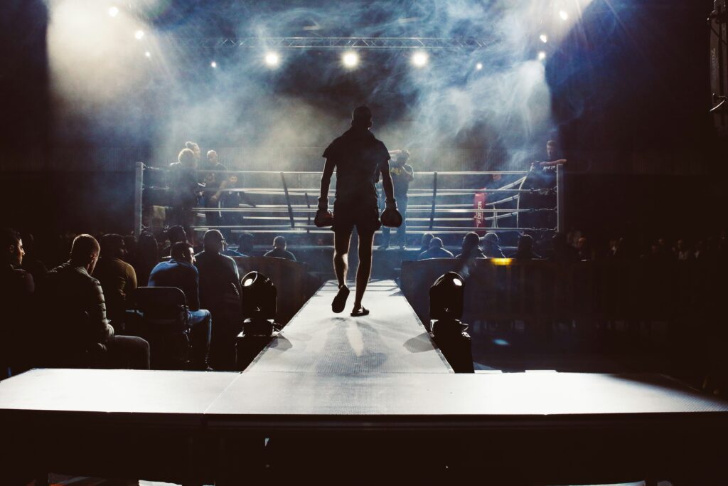 World boxing champion walking towards the ring