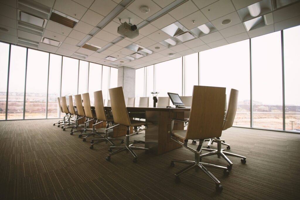 An empty boardroom as a result of an unforgettable corporate event 