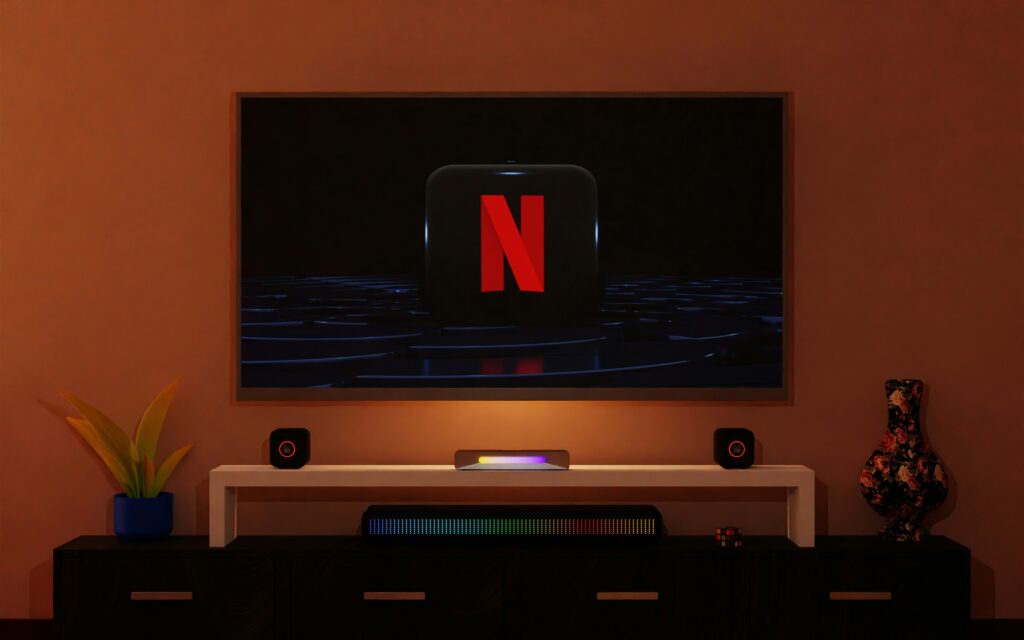 Netflix icon displayed in a still TV commercial