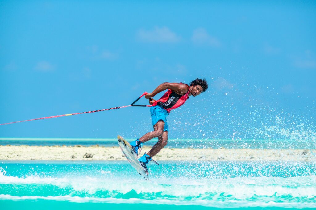 A man in a surfing competition showcasing talent