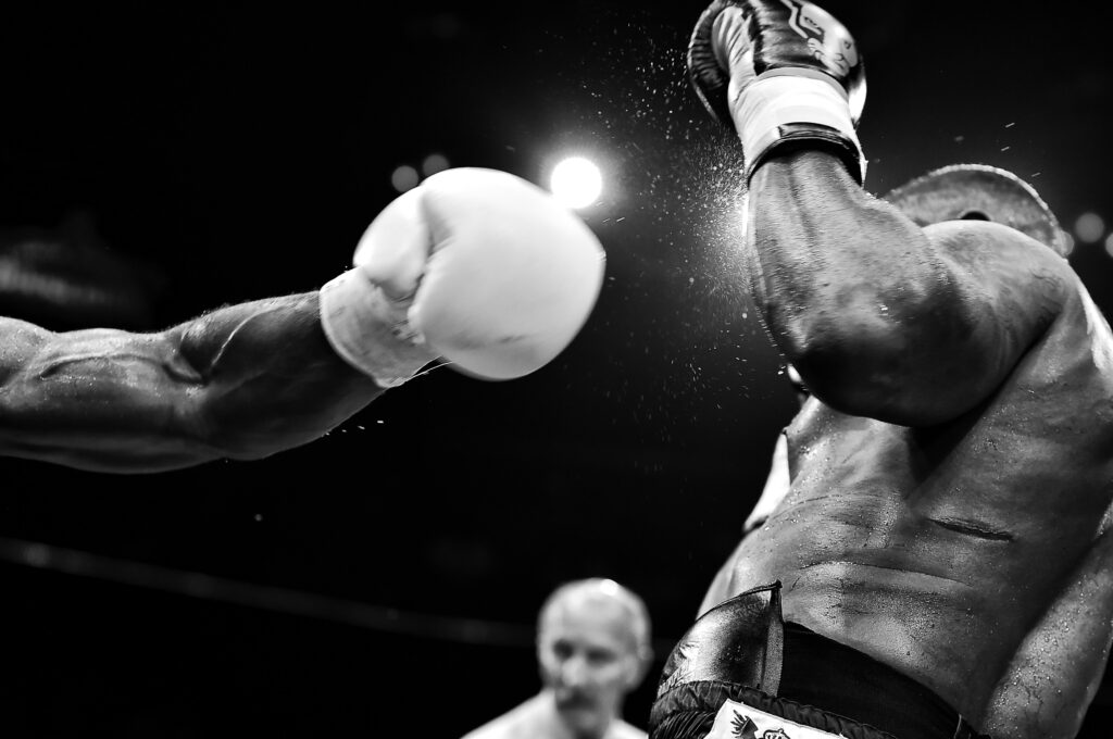 A powerful punch captured during a boxing fight