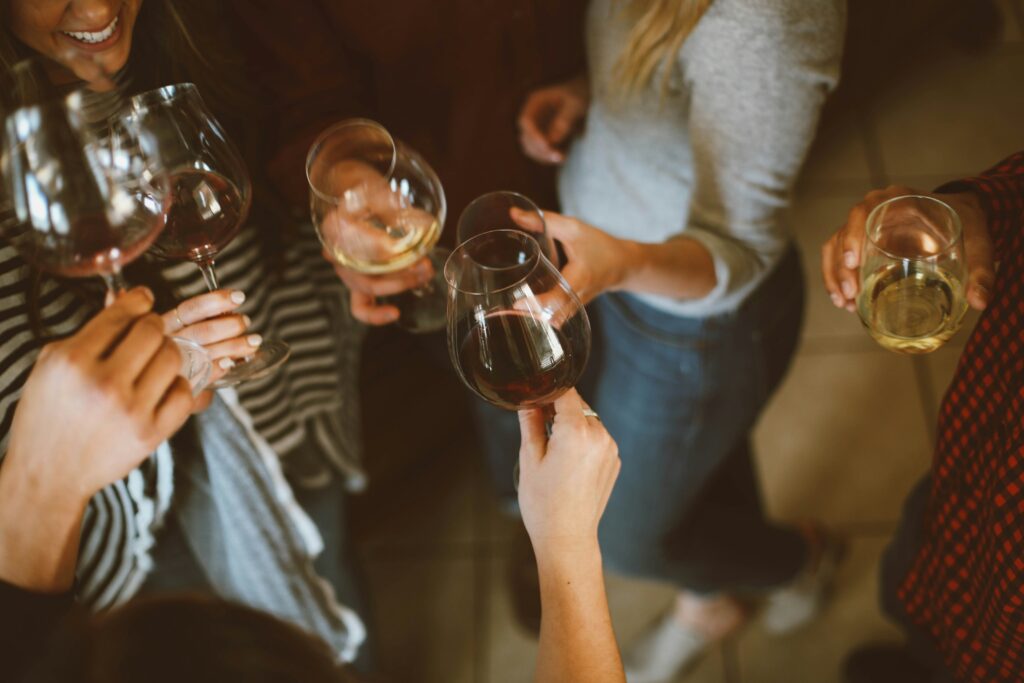 Conversation over wine during a corporate event coverage