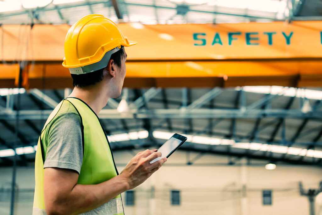 a person in a hard hat on site