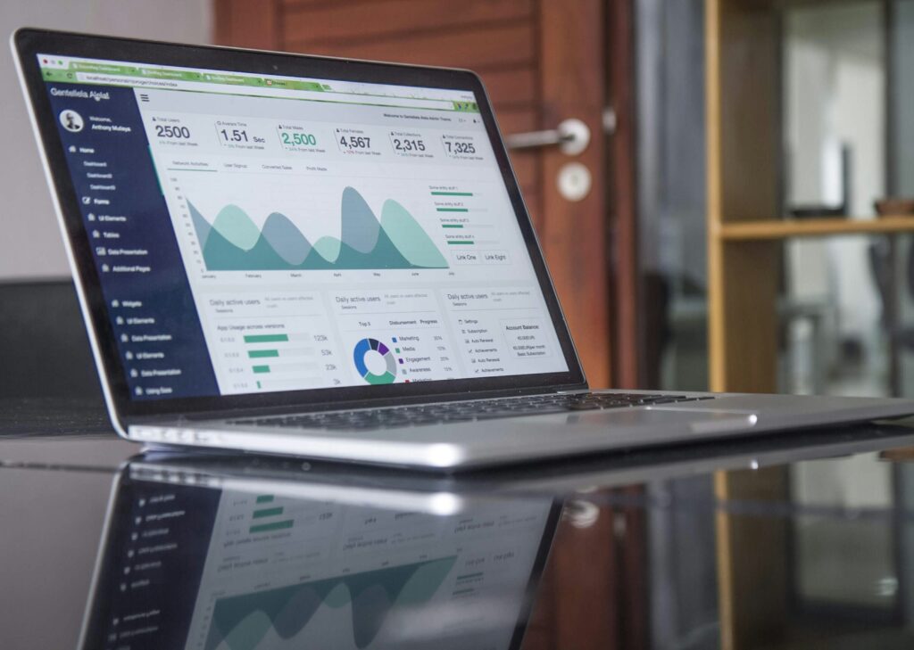 Graphs and data presented in a laptop