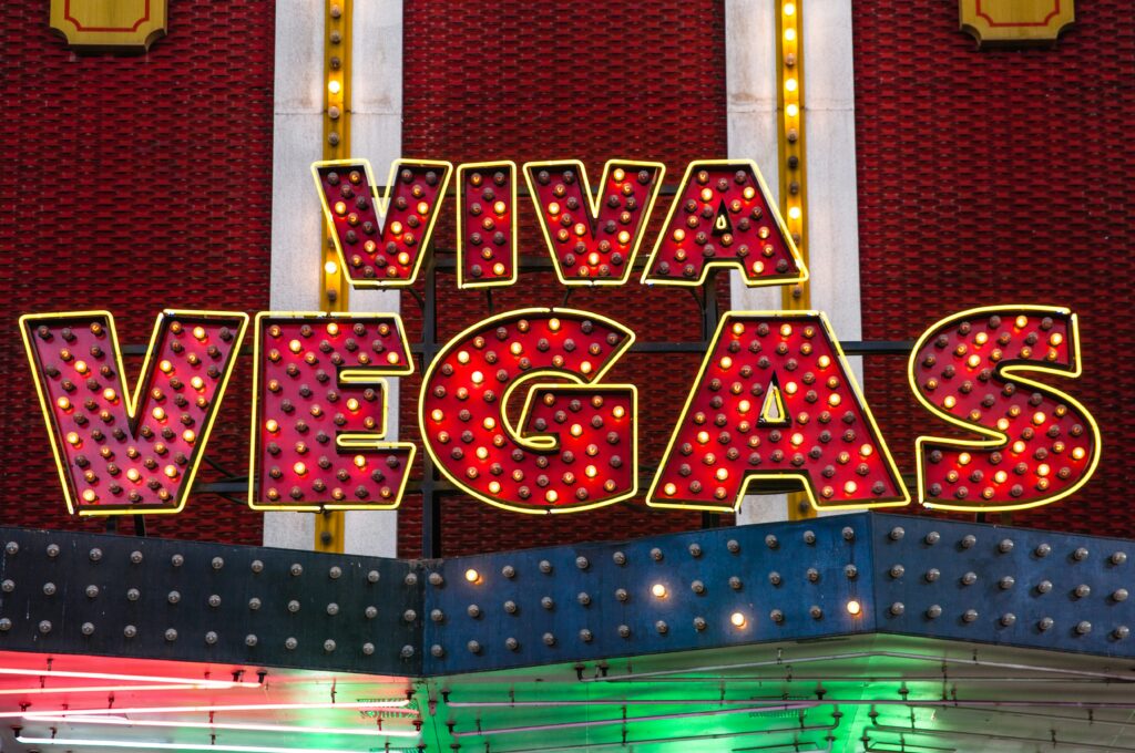 Las Vegas sign highlighted for a video production