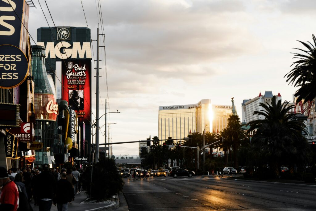 MGM sign shown in the center of commerce in Las Vegas