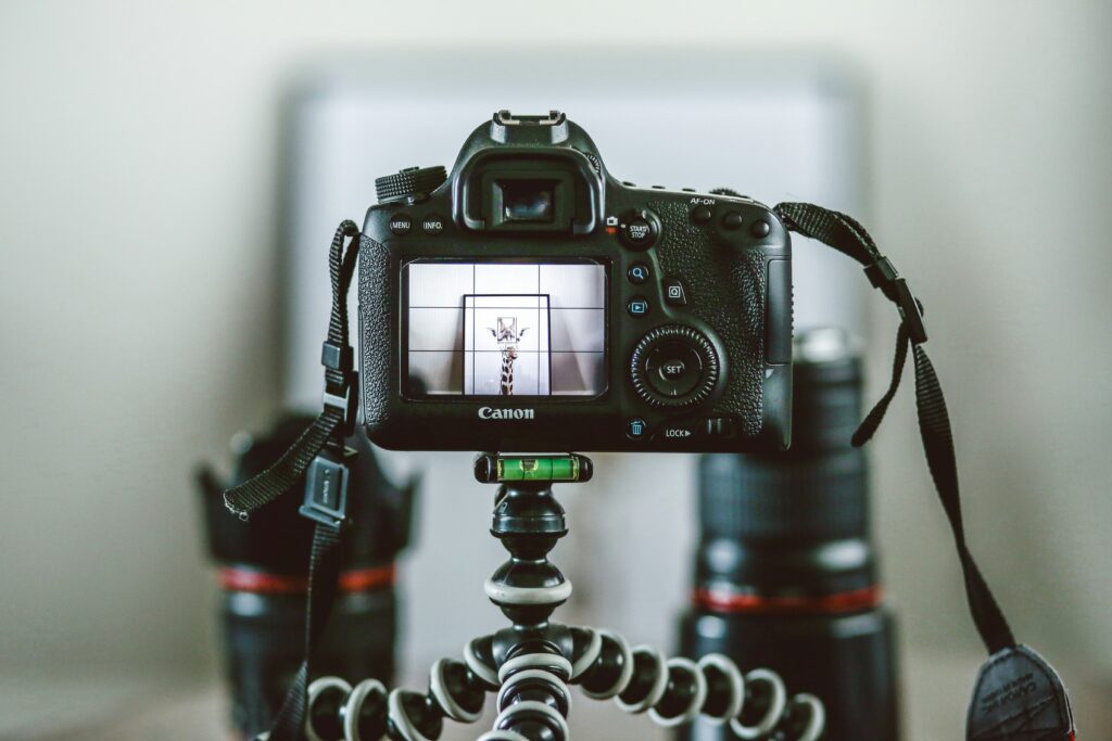 Camera focusing on an interview video production