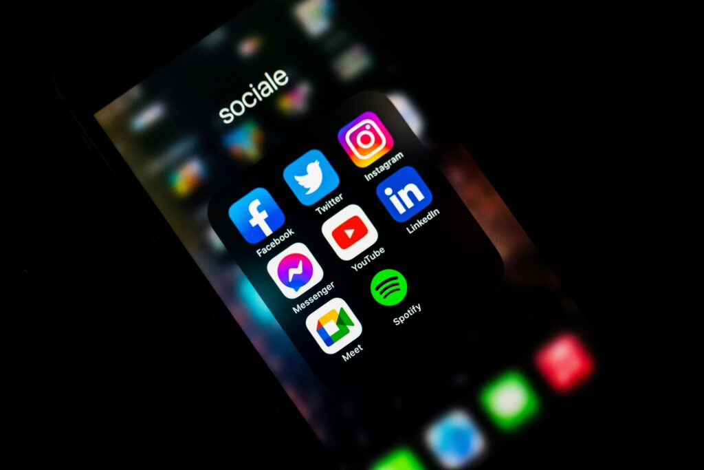 Different social media platforms installed in one mobile phone under "Socials"