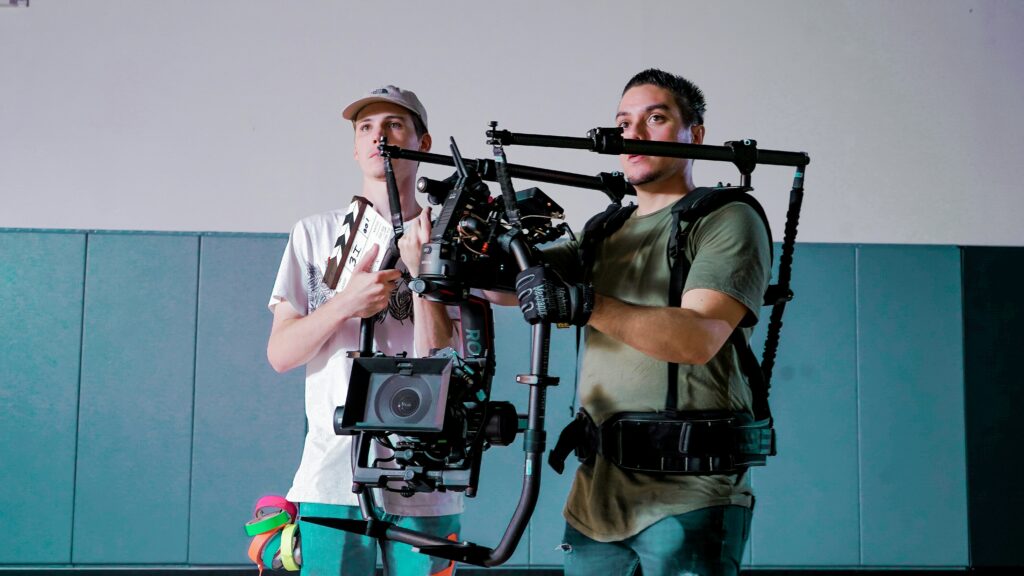 Local production team working together to perfect camera movements