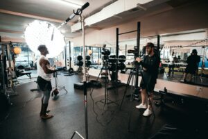 A video production set for an athlete commercial