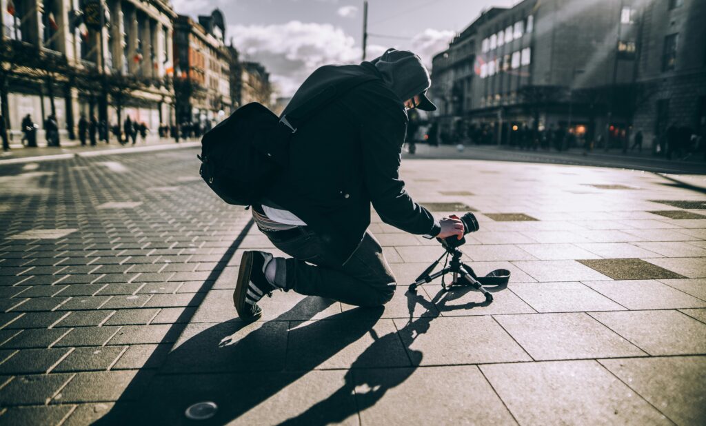 A videographer working for a client for outside content