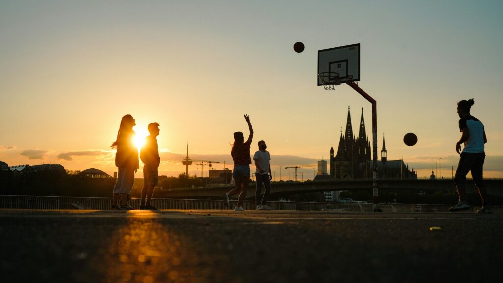 Group of girls playing basketball