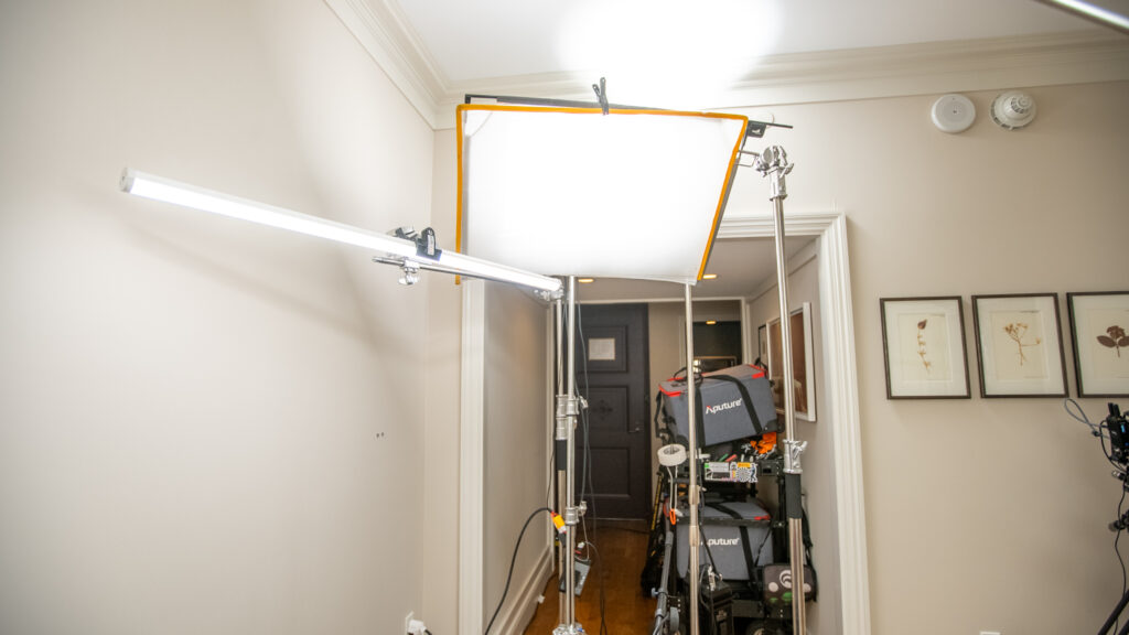 placing professional lights for an interview 