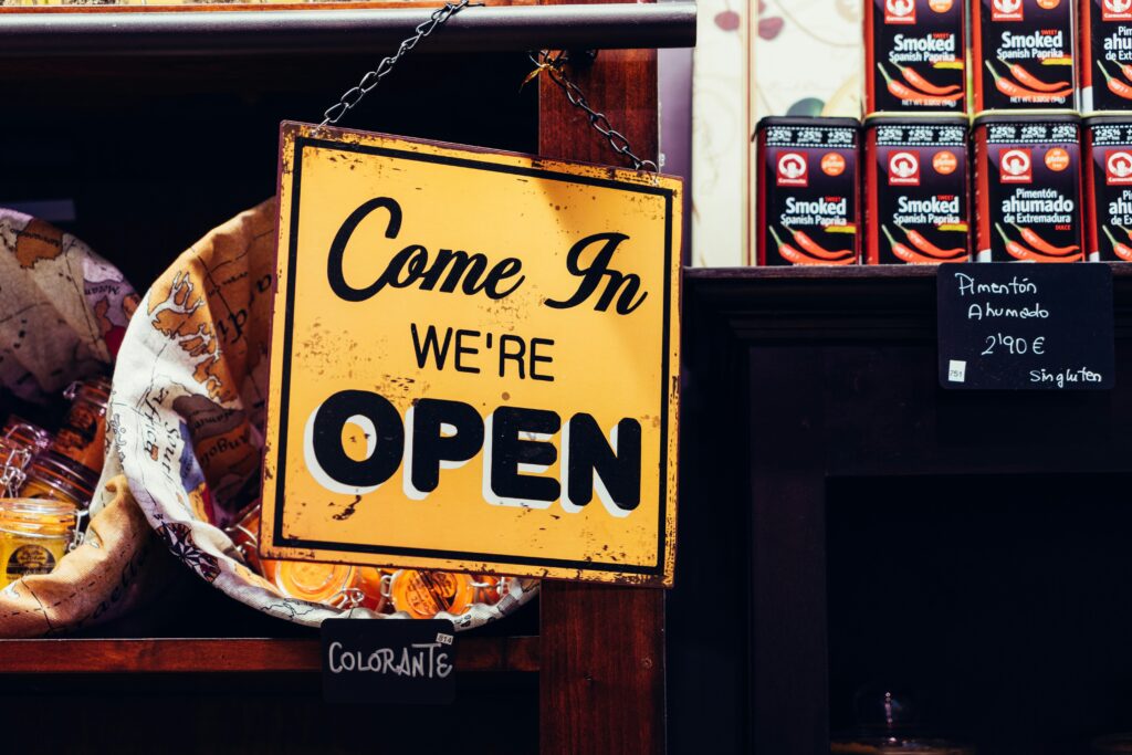 Open sign for a startup store