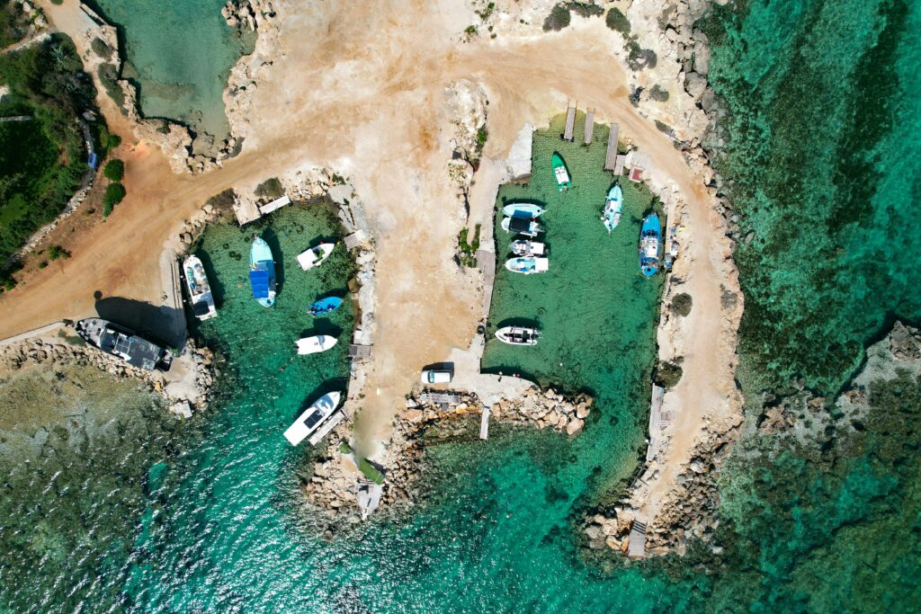 A drone shot of a famous beach