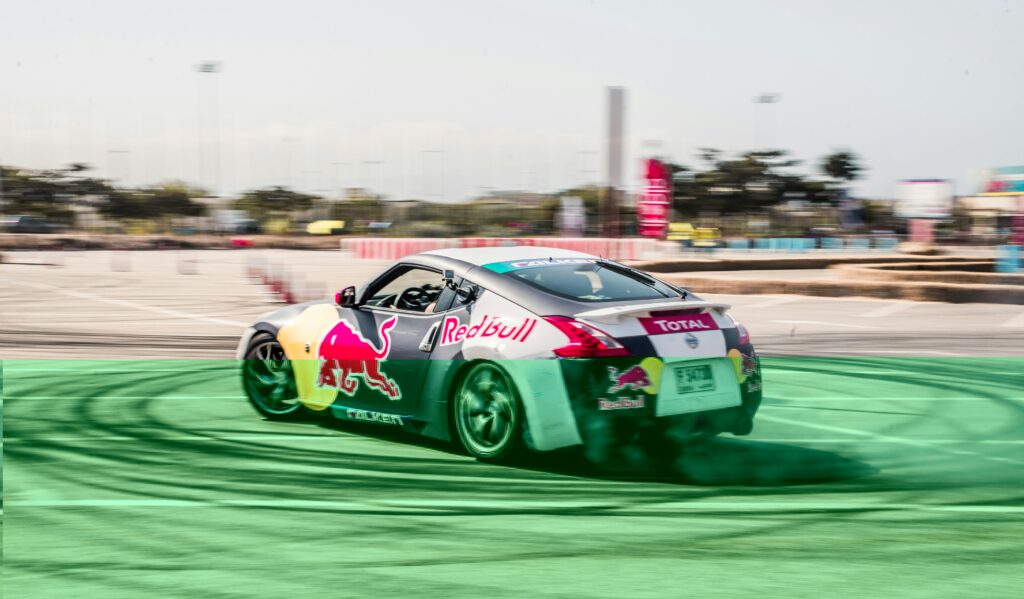 Race car in the middle of Vegas drift event