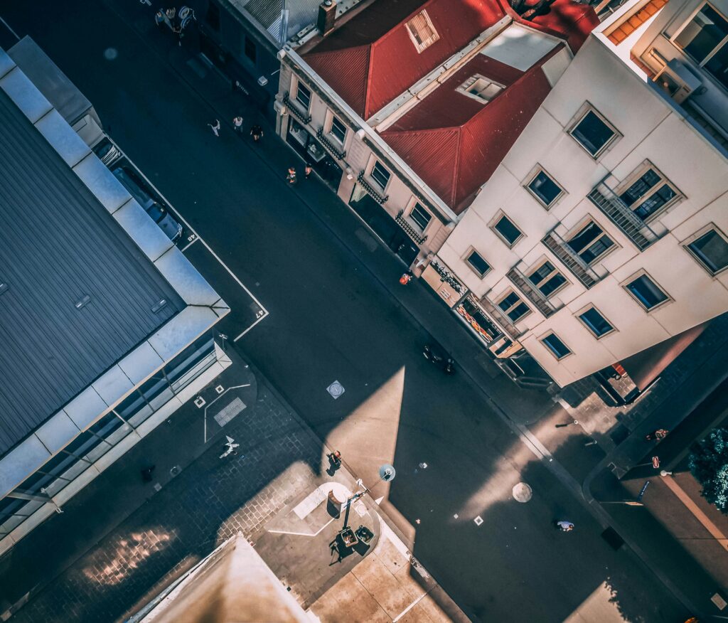 Aerial drone shot in a local neighborhood