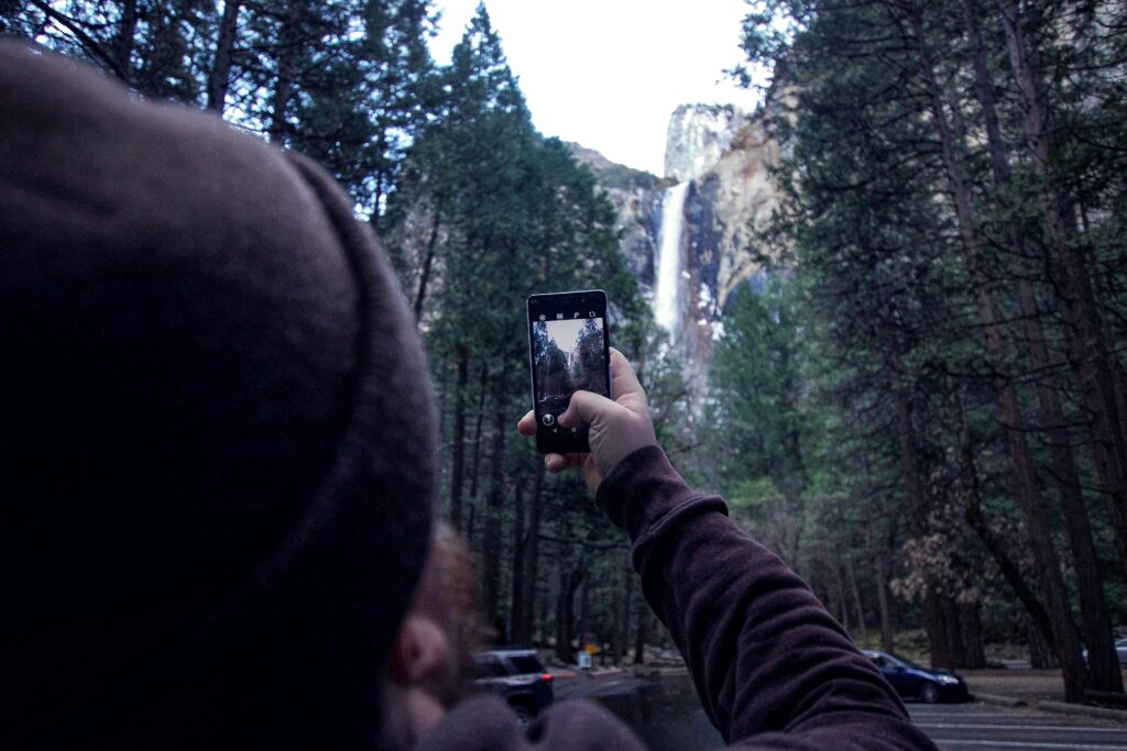 An influencer capturing an outside scenery