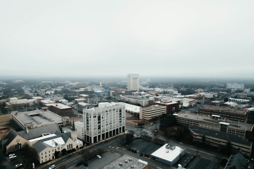 Drone shots showing the city