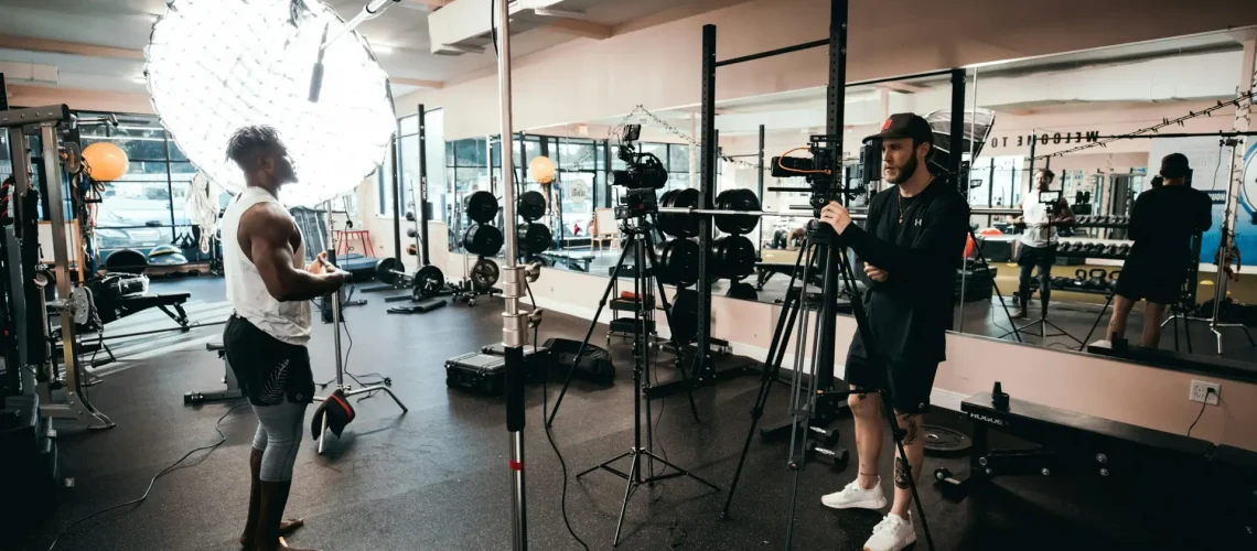 A video production set for an athlete commercial